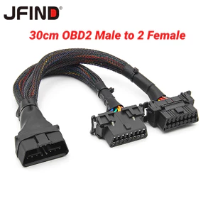 30cm 2 Trong 1 OBD 2 Cáp Nối Dài OBD2 16Pin Nam Đến 2 Nữ Bộ Chia Kết Nối Ô Tô Cắm Chuyển Đổi Cho Xe Honda Toyota Sang ELM327 HUD Adapter Y Cáp Flat 16Pin Kết Nối
