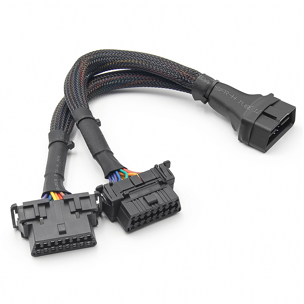 30cm 2 Trong 1 OBD 2 Cáp Nối Dài OBD2 16Pin Nam Đến 2 Nữ Bộ Chia Kết Nối Ô Tô Cắm Chuyển Đổi Cho Xe Honda Toyota Sang ELM327 HUD Adapter Y Cáp Flat 16Pin Kết Nối