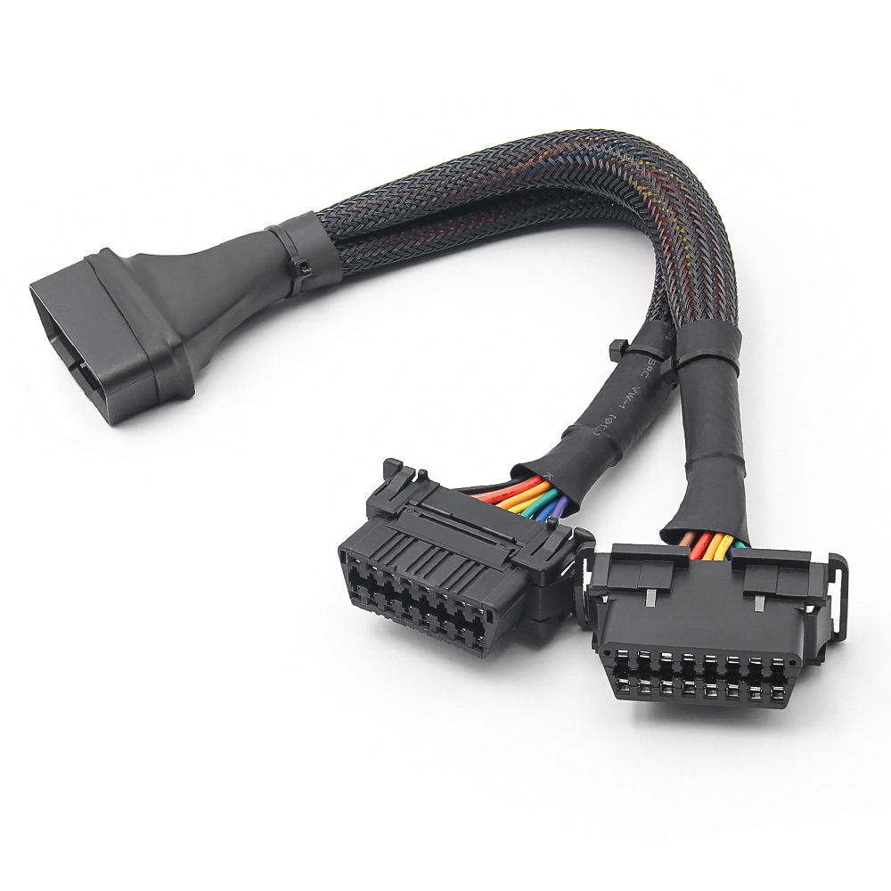 30cm 2 Trong 1 OBD 2 Cáp Nối Dài OBD2 16Pin Nam Đến 2 Nữ Bộ Chia Kết Nối Ô Tô Cắm Chuyển Đổi Cho Xe Honda Toyota Sang ELM327 HUD Adapter Y Cáp Flat 16Pin Kết Nối