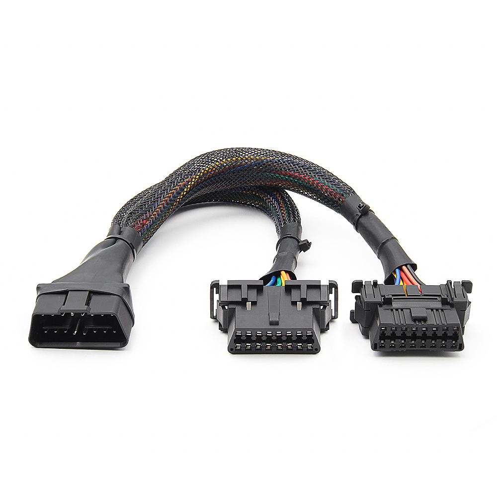 30cm 2 Trong 1 OBD 2 Cáp Nối Dài OBD2 16Pin Nam Đến 2 Nữ Bộ Chia Kết Nối Ô Tô Cắm Chuyển Đổi Cho Xe Honda Toyota Sang ELM327 HUD Adapter Y Cáp Flat 16Pin Kết Nối
