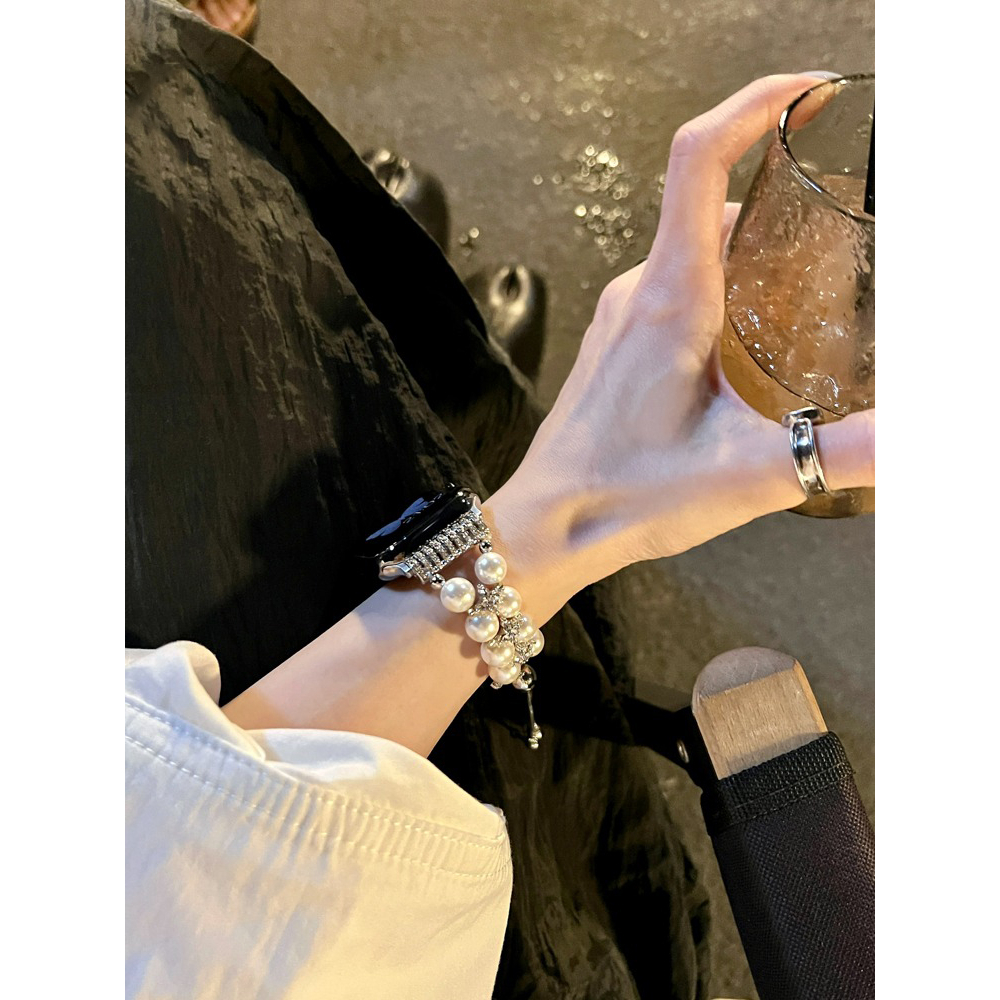 Dây đeo vòng tay ngọc trai dây rút dành cho nữ Thích hợp cho Apple Watch S11 SE3 Ultra3 S10 S9 S8 SE S7 S6 Ultra 49mm 46mm 42mm 40mm 44mm 41mm 45mm Dây đeo cổ tay