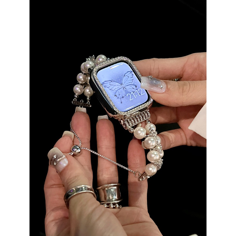 Dây đeo vòng tay ngọc trai dây rút dành cho nữ Thích hợp cho Apple Watch S11 SE3 Ultra3 S10 S9 S8 SE S7 S6 Ultra 49mm 46mm 42mm 40mm 44mm 41mm 45mm Dây đeo cổ tay
