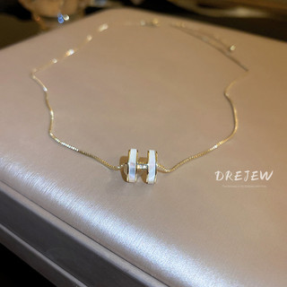 DREJEW Vòng Cổ Mạ Dính Zircon H Nhân Tạo Hình Chữ CáI Phong Cách Hàn Quốc Dây Chuyền Vàng