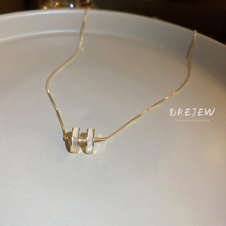 DREJEW Vòng Cổ Mạ Dính Zircon H Nhân Tạo Hình Chữ CáI Phong Cách Hàn Quốc Dây Chuyền Vàng