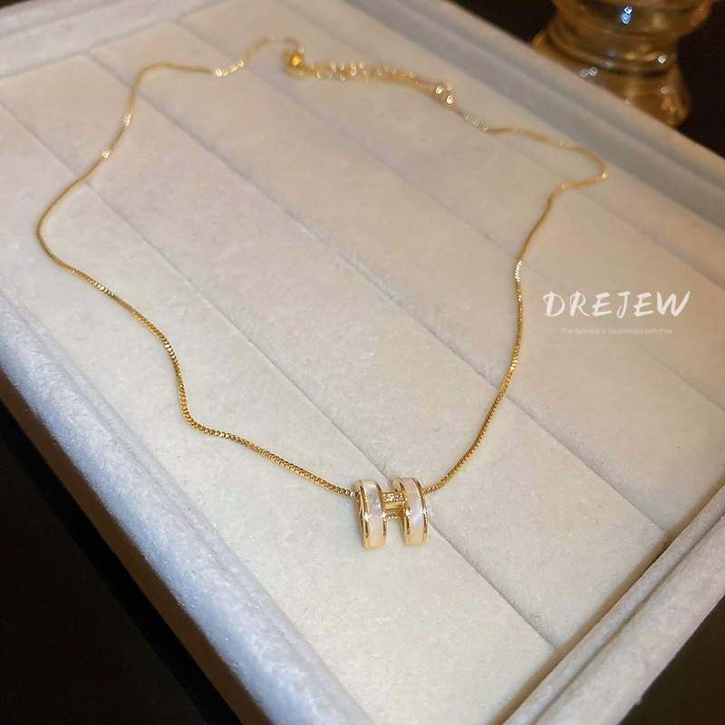 Ảnh DREJEW Vòng Cổ Mạ Dính Zircon H Nhân Tạo Hình Chữ CáI Phong Cách Hàn Quốc Dây Chuyền Vàng 3
