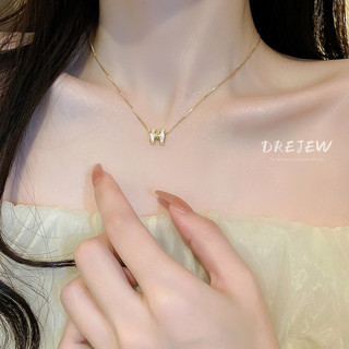 DREJEW Vòng Cổ Mạ Dính Zircon H Nhân Tạo Hình Chữ CáI Phong Cách Hàn Quốc Dây Chuyền Vàng