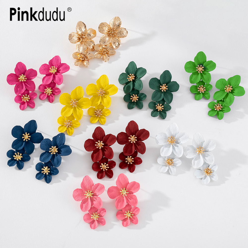 Ảnh Khuyên tai PINKDUDU OG011 hợp kim hình hoa nhiều màu sắc trang nhã cho nữ 1