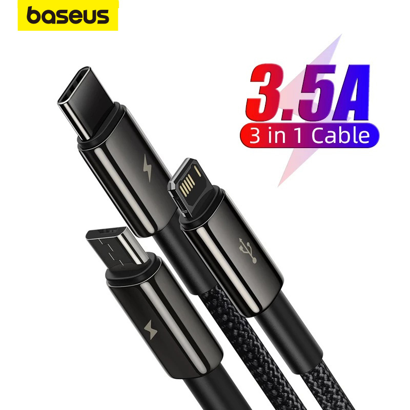 Dây Cáp Baseus 3.5A 3 Trong 1 Đầu USB Sang M + L + C 1.5m