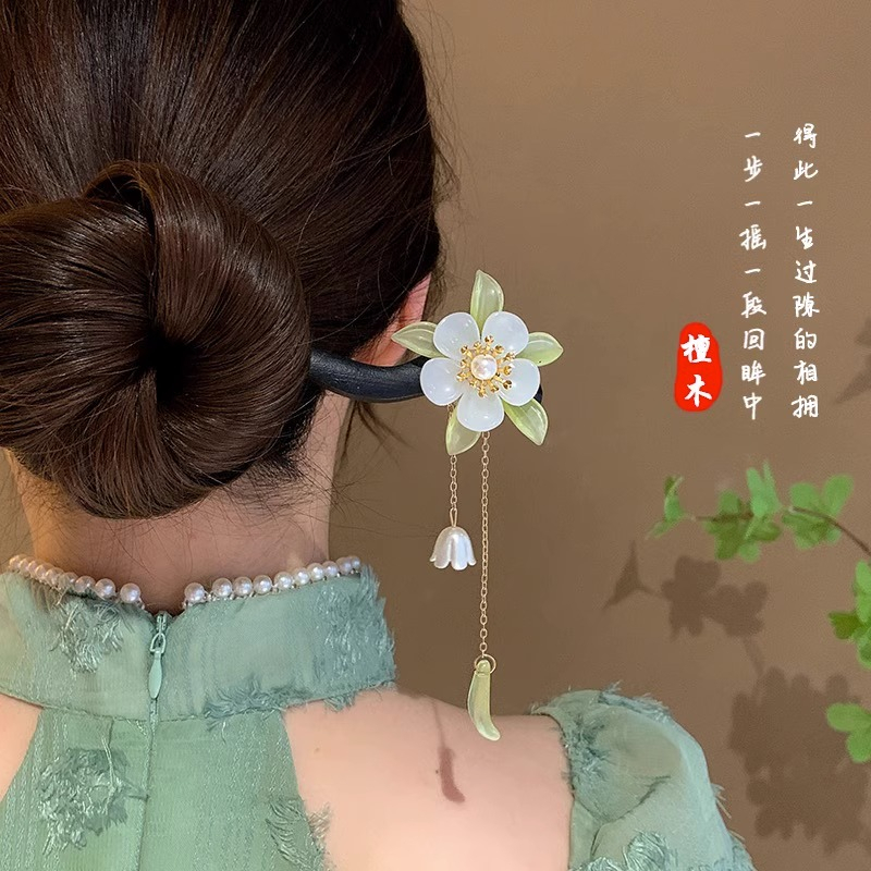 2 Chiếc Trung Quốc Retro Gỗ Kẹp Tóc Bộ Đĩa Ngọc Thỏ Đen Gỗ Đàn Hương Phụ Kiện Tóc 2025 Mới Phụ Kiện Thời Trang