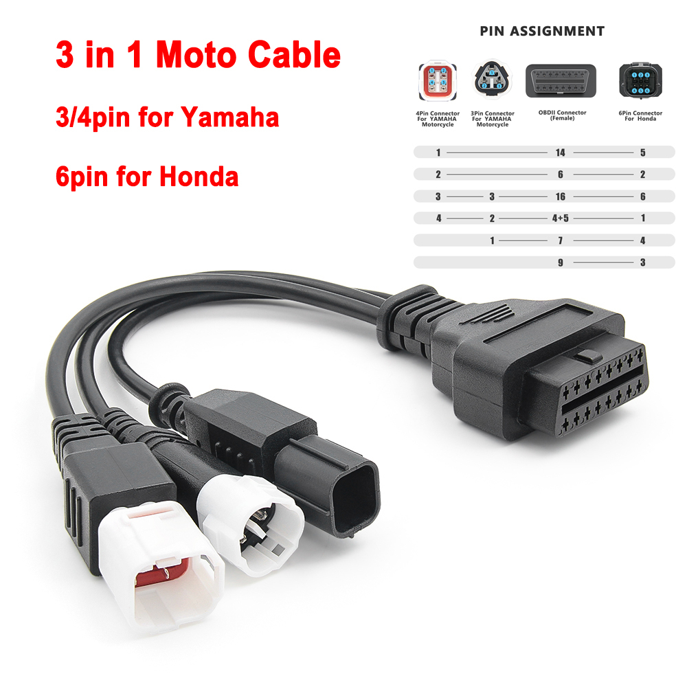ELM327 V1.5 Bluetooth 2.0 cho Android cho Yamaha & Honda 3+4 chân với dây 6 chân sang 16PIN OBD2 Dây cáp OBD 2 Xe máy ELM 327 Máy quét lỗi Máy chẩn đoán ô tô