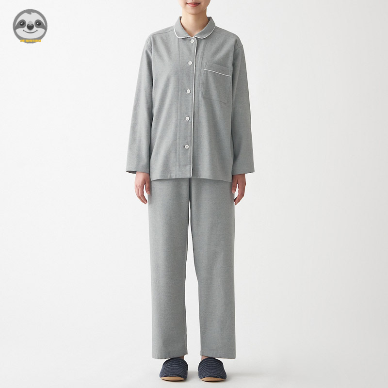Bộ Đồ Ngủ Flannel Dày Màu Trơn Phong Cách Muji Nhật Bản Dành Cho Cặp Đôi