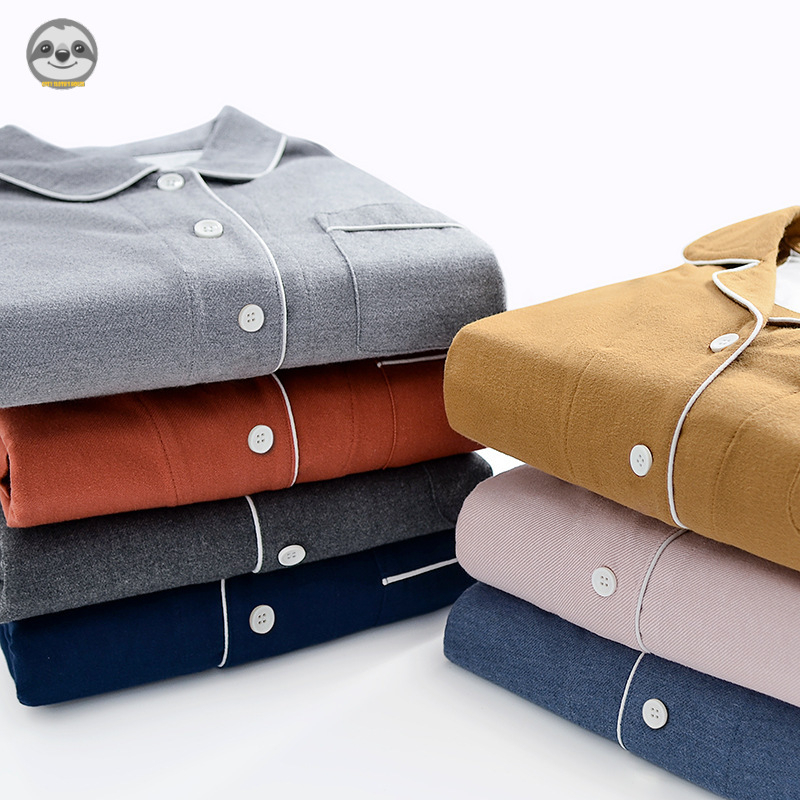 Bộ Đồ Ngủ Flannel Dày Màu Trơn Phong Cách Muji Nhật Bản Dành Cho Cặp Đôi