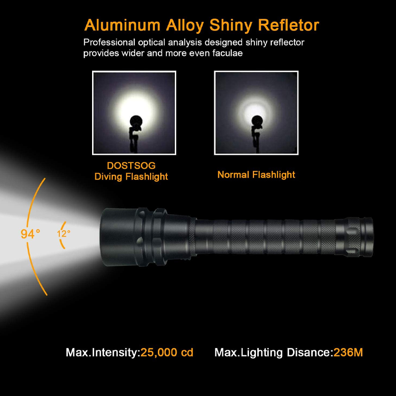 Đèn pin lặn chuyên nghiệp 8000 lumens, chống nước, dùng cho lặn sâu tới 100m