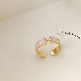 DREJEW Nhẫn hở mạ đính đá zircon chữ h sang trọng thời trang Hàn Quốc
