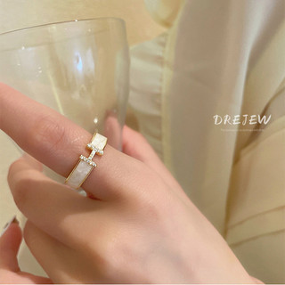 DREJEW Nhẫn hở mạ đính đá zircon chữ h sang trọng thời trang Hàn Quốc
