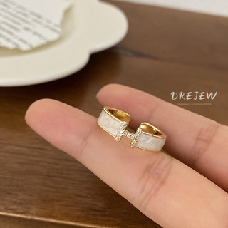 DREJEW Nhẫn hở mạ đính đá zircon chữ h sang trọng thời trang Hàn Quốc