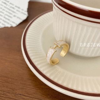 DREJEW Nhẫn hở mạ đính đá zircon chữ h sang trọng thời trang Hàn Quốc