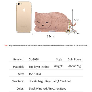 Ví Da Thật Mini Đựng Tiền Xu Có Khóa Kéo In Hình Mèo Dễ Thương Thời Trang Cho Nữ
