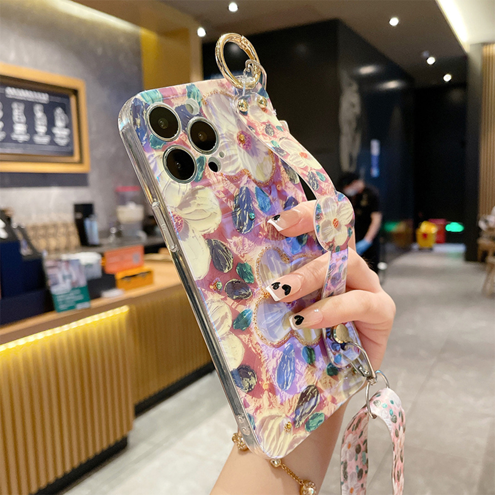 Ốp Điện Thoại Họa Tiết Hoa Có Dây Đeo Cho iPhone 14 Pro 11 12 13 Pro Max XS X XR 7 8 Plus SE