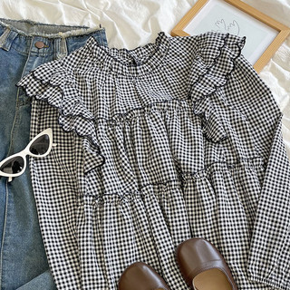 Áo Sơ Mi Nữ Tay Dài Dáng Rộng Kẻ Sọc Caro Phong Cách Hàn Quốc Baju Baju Wanita Lengan Panjang Hàng Mới Có Sẵn