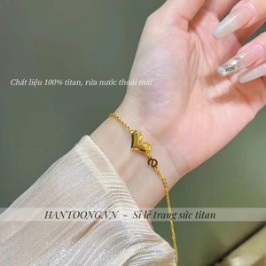 Lắc tay titan nữ không gỉ mạ vàng 18k hình trái tim dễ thương phong cách thời trang nhẹ nhàng tinh tế
