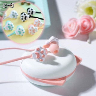 Tai Nghe Có Dây Giắc Cắm 3.5mm Kèm Hộp Đựng Hình Dấu Chân Mèo Dễ Thương Ốp