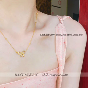 Vòng cổ titan nữ không gỉ mạ vàng 18k mặt hình nơ xinh xắn phong cách thời trang trẻ trung ngọt ngào mẫu mới 2023
