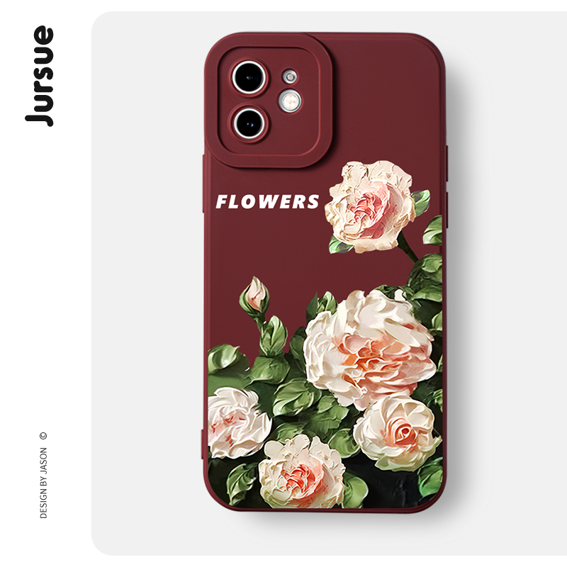 JURSUE lớp nền hoa văn họa tiết nữ hoa hồng vintage thanh lịch chống sốc thương mềm cho iPhone 17 Air 16 15 14 13 12 11 PRO MAX SE 2020