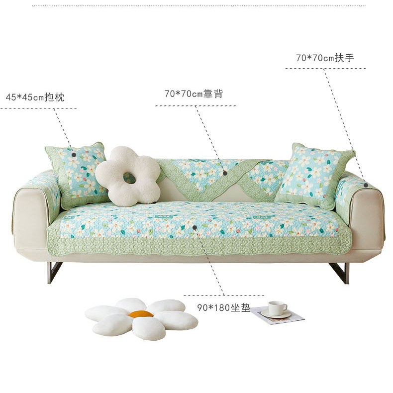 Vỏ Bọc Đệm Tựa Lưng Ghế Sofa Bốn Mùa Bằng Vải Cotton Nguyên Chất Chống Trượt Họa Tiết Hoa Nhỏ Thông