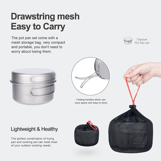 Bộ Nồi Nấu Ăn Bằng Titan Siêu Nhẹ Có Tay Cầm Có Thể Gấp Gọn Tiện Dụng Mang Theo Du Lịch Cắm Trại