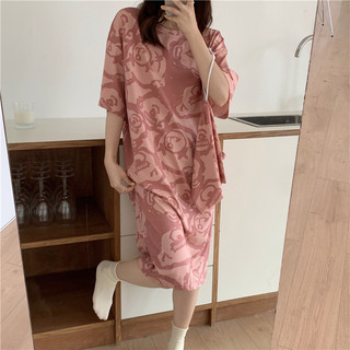 Đầm ngủ dáng rộng in họa tiết hoạt hình dễ thương thời trang mùa hè dành cho nữ 40-70kg