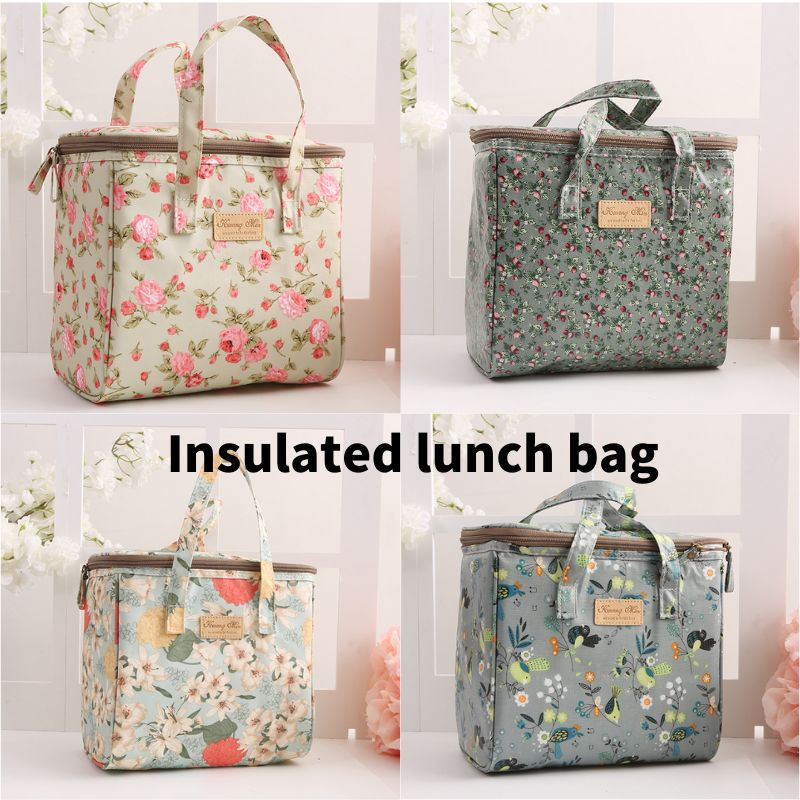 Túi giữ nhiệt ăn trưa canvas di động chống thấm, bento, picnic, kèm đá lạnh