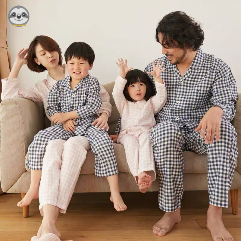 Bộ Đồ Ngủ Cotton Hai Lớp Mềm Mại Thoải Mái Phong Cách Muji Phong Cách Nhật Bản Cho Mẹ Và Bé