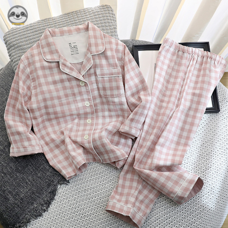Bộ Đồ Ngủ Cotton Hai Lớp Mềm Mại Thoải Mái Phong Cách Muji Phong Cách Nhật Bản Cho Mẹ Và Bé
