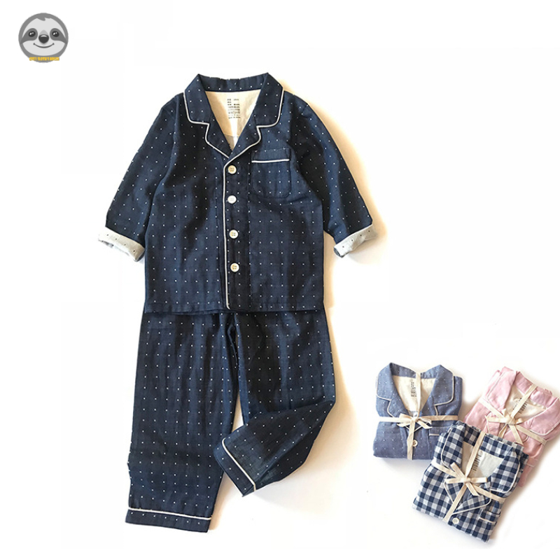 Bộ Đồ Ngủ Cotton Hai Lớp Mềm Mại Thoải Mái Phong Cách Muji Phong Cách Nhật Bản Cho Mẹ Và Bé