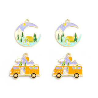 Set 4 Mặt Dây Chuyền Hình Ngọn Núi Hoạt Hình / Ngôi Nhà / Mặt Trăng Tráng Men Bằng Hợp Kim Dùng Làm Quà Lưu