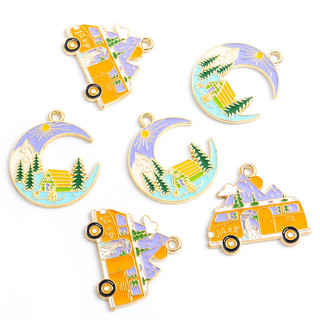 Set 4 Mặt Dây Chuyền Hình Ngọn Núi Hoạt Hình / Ngôi Nhà / Mặt Trăng Tráng Men Bằng Hợp Kim Dùng Làm Quà Lưu