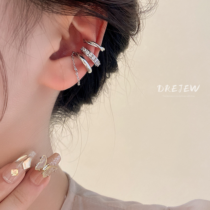 Ảnh DREJEW Bộ 3 Bông Tai Kẹp Vành Tai Kim Loại Tua Rua Thiết Kế Đơn Giản Cá Tính Phong Cách Hàn Quốc 3
