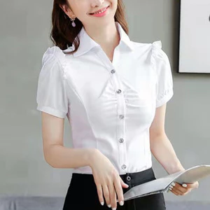 Áo Sơ Mi Tay Ngắn Dáng Ôm Hoạ Tiết Đôi Cánh Màu Trắng / Xanh Dương Size S-5xl Thời Trang Công Sở Mới Cho Bạn Gái