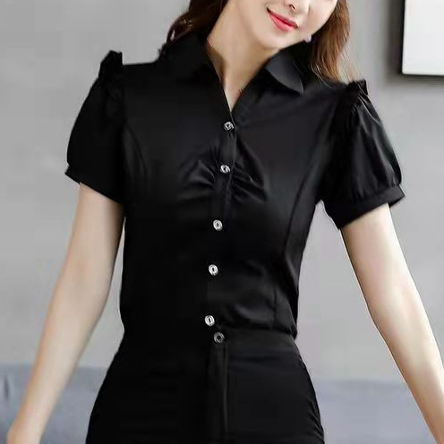 Áo Sơ Mi Tay Ngắn Dáng Ôm Hoạ Tiết Đôi Cánh Màu Trắng / Xanh Dương Size S-5xl Thời Trang Công Sở Mới Cho Bạn Gái