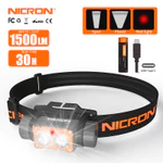 Đèn pha Nicron H25 / H35plus 1500lumens / 1600lumens Độ sáng cao Điều khiển công tắc đôi Đèn pha LED có thể sạc lại Đèn pin cho ngoài trời — ảnh 1
