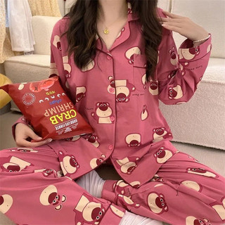 Bộ Đồ Ngủ Tay Dài In Họa Tiết Hoạt Hình Dễ Thương Dành Cho Nữ