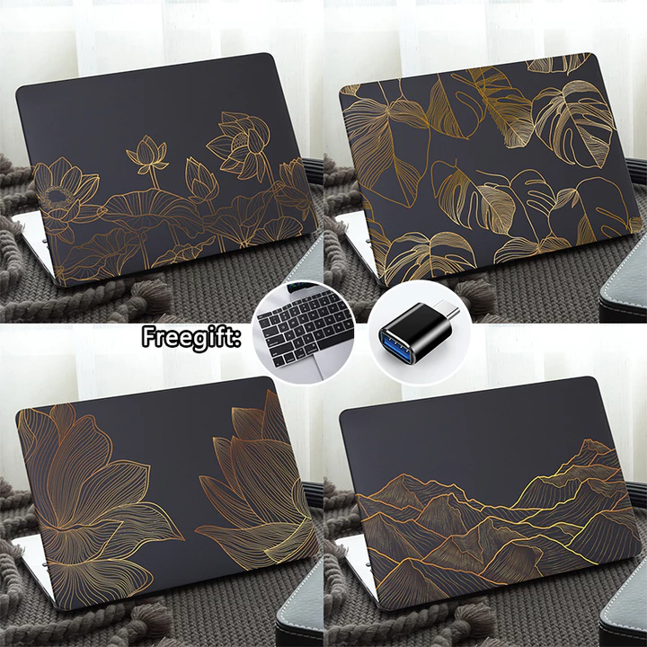 Ốp Lưng Màu Đen Họa Tiết Đường Vàng Cho 2026 Macbook Neo A3404 Air M5 A3449 A4348 Pro M5 14 16 inch A3434 A3428 Pro13 Thanh Cảm Ứng A2289 A706 A215 Air M1 A2337 Pro M2 A2338 Air M4
