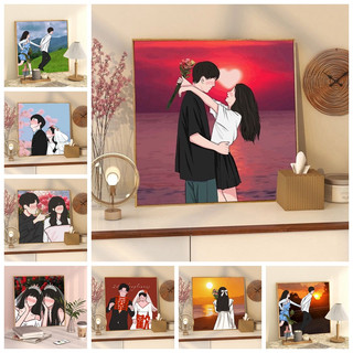 MOZI✨người yêu 40*40cm tranh tô màu theo số tranh sơn dầu số hoá tranh số hóa theo yêu cầu tranh tô màu theo số theo yêu cầu tranh số hóa sơn acrylic Tranh Sơn Dầu Trang Trí Hình Cặp Đôi (Tự Sơn)