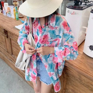 Áo Sơ Mi Nữ Dài Tay In Hoa Phong Cách Hàn Quốc Baju Baju Wanita Lengan Panjang Hàng Mới Có Sẵn