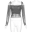 Klalien Áo Croptop Trễ Vai Tay Dài Phối Lưới Màu Trơn Đơn Giản Thời Trang Cho Nữ
