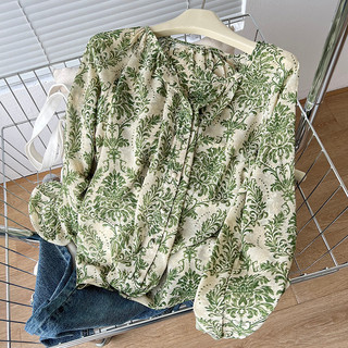 Áo Sơ Mi Chiffon Cổ Tròn Tay Dài Họa Tiết Hoa Thời Trang Hàn Quốc Cho Nữ