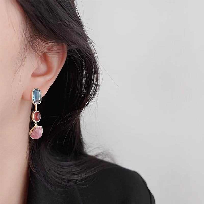 Ảnh Khuyên Tai Dáng Dài Mặt Kính Không Đối Xứng Họa Tiết Hình Học Đơn Giản Sáng Tạo Cho Nữ PD1313 2