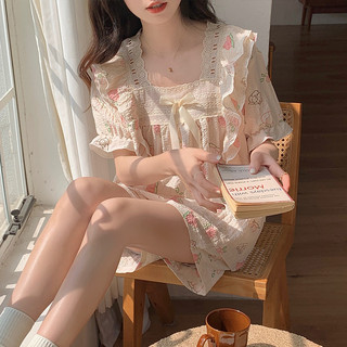 Bộ đồ ngủ vải cotton tay ngắn phồng thời trang dành cho nữ
