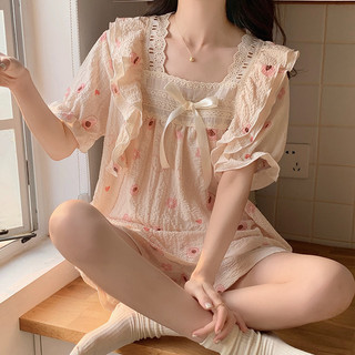 Bộ đồ ngủ vải cotton tay ngắn phồng thời trang dành cho nữ